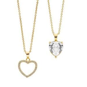 FAO Schwarz Heart Mother Daughter Necklace Set in Gold Tone With Cubic Zirconia